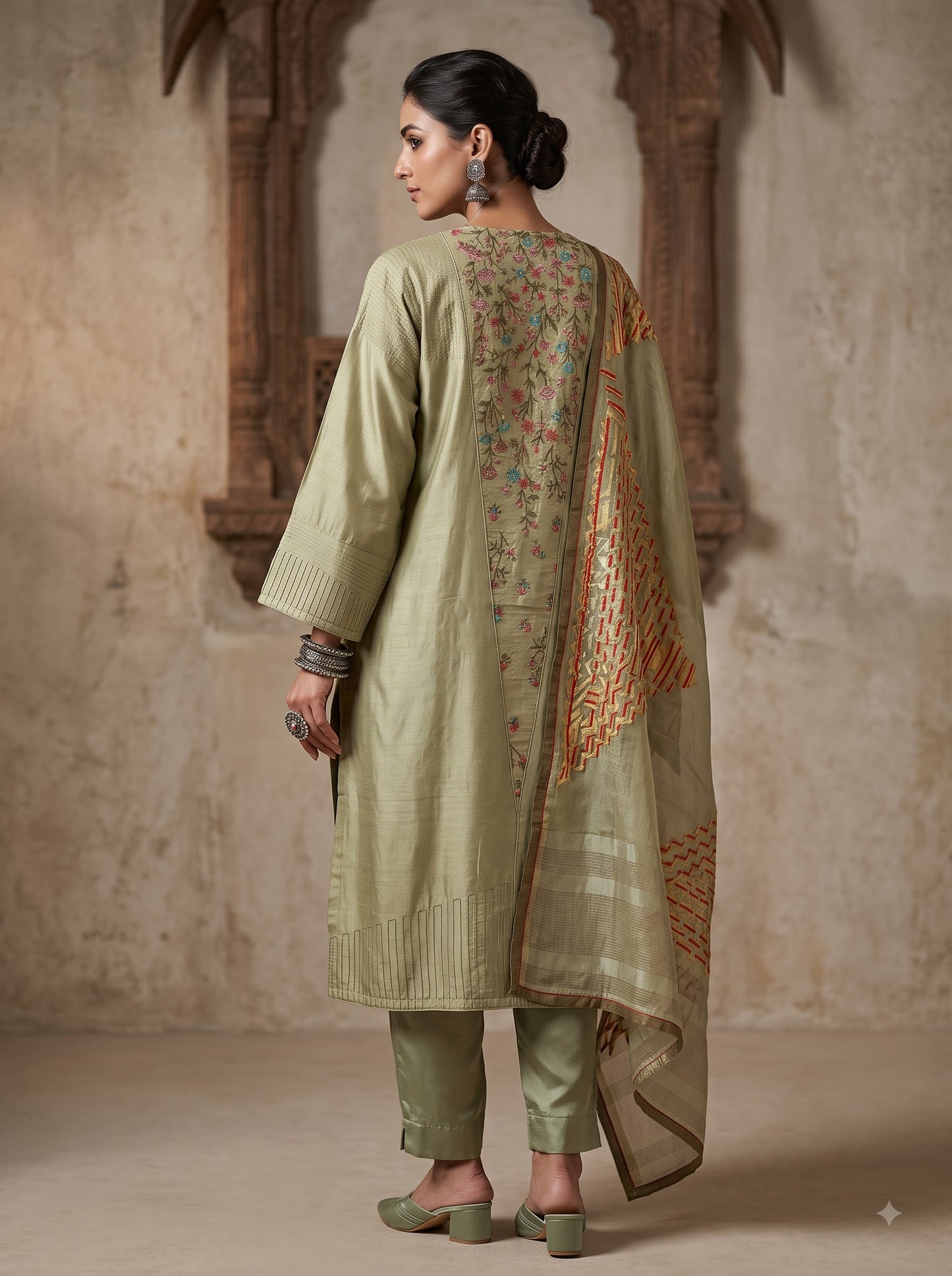 Semi Stitched Chanderi Formal Suitset
