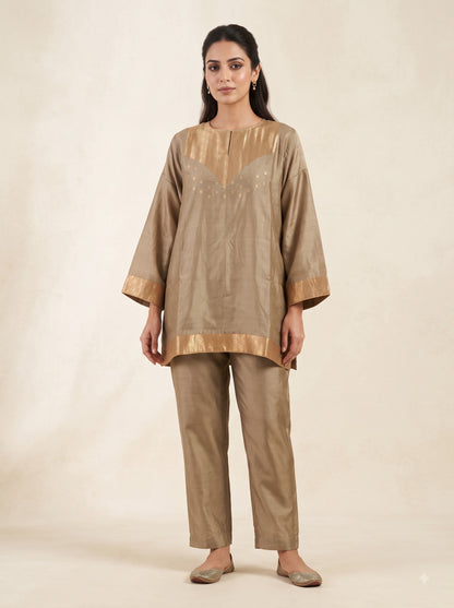 SemiStitched Chanderi Zari Woven Tunic