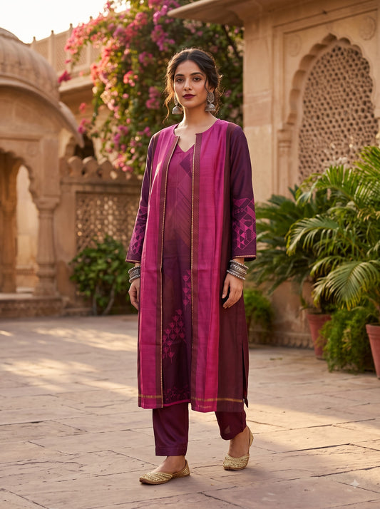 Stitched Chanderi Sleevesless Kurta With Jacket