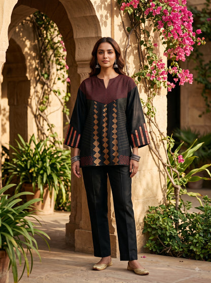 SemiStitched Chanderi Zari Woven Tunic
