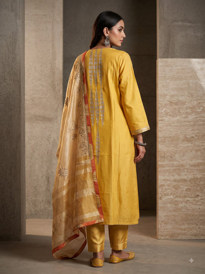 Semi Stitched Chanderi Formal Suitset
