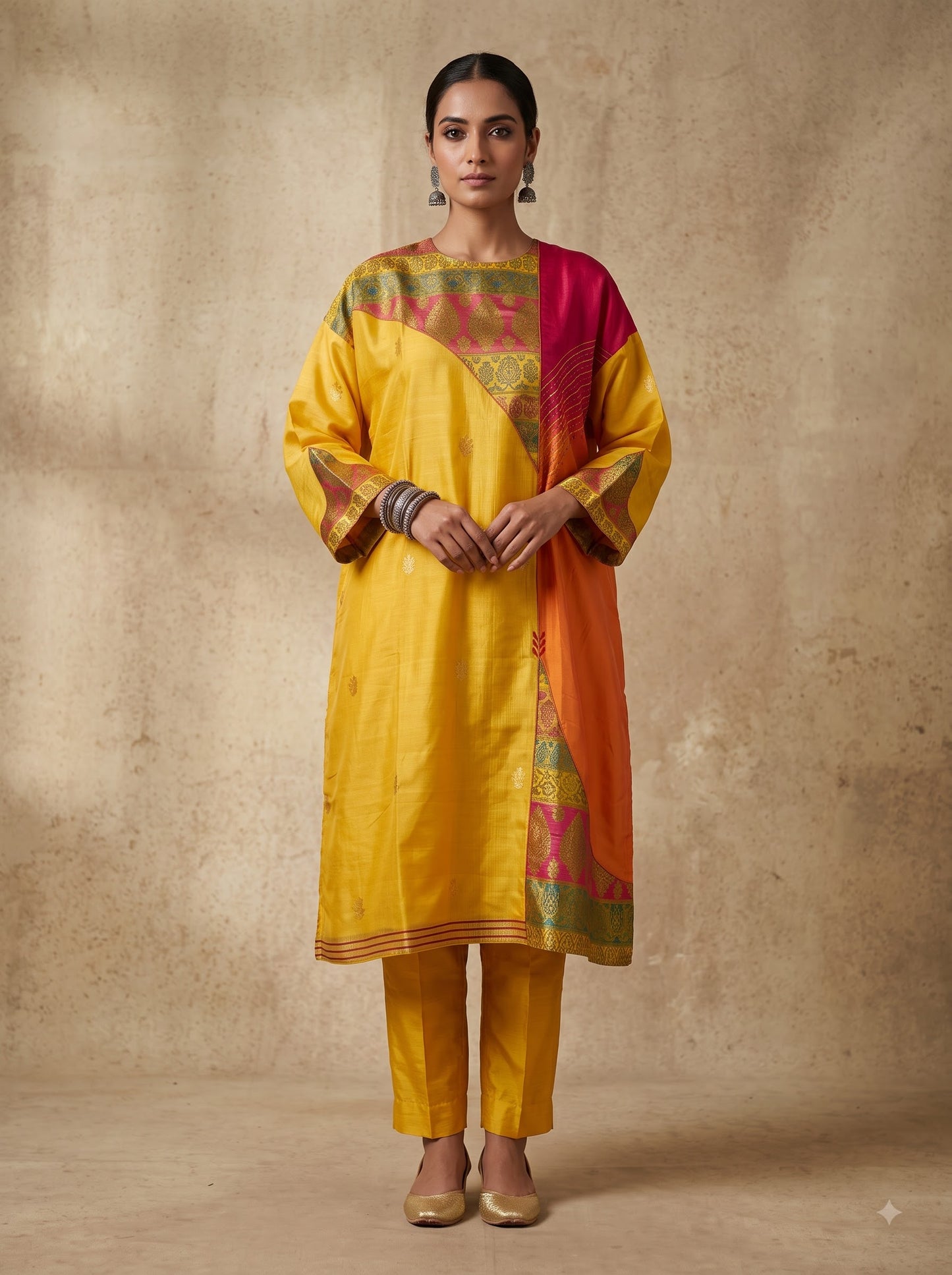 Semi Stitched Chanderi  Formal kurta
