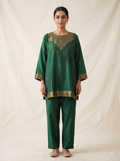 SemiStitched Chanderi Zari Woven Tunic