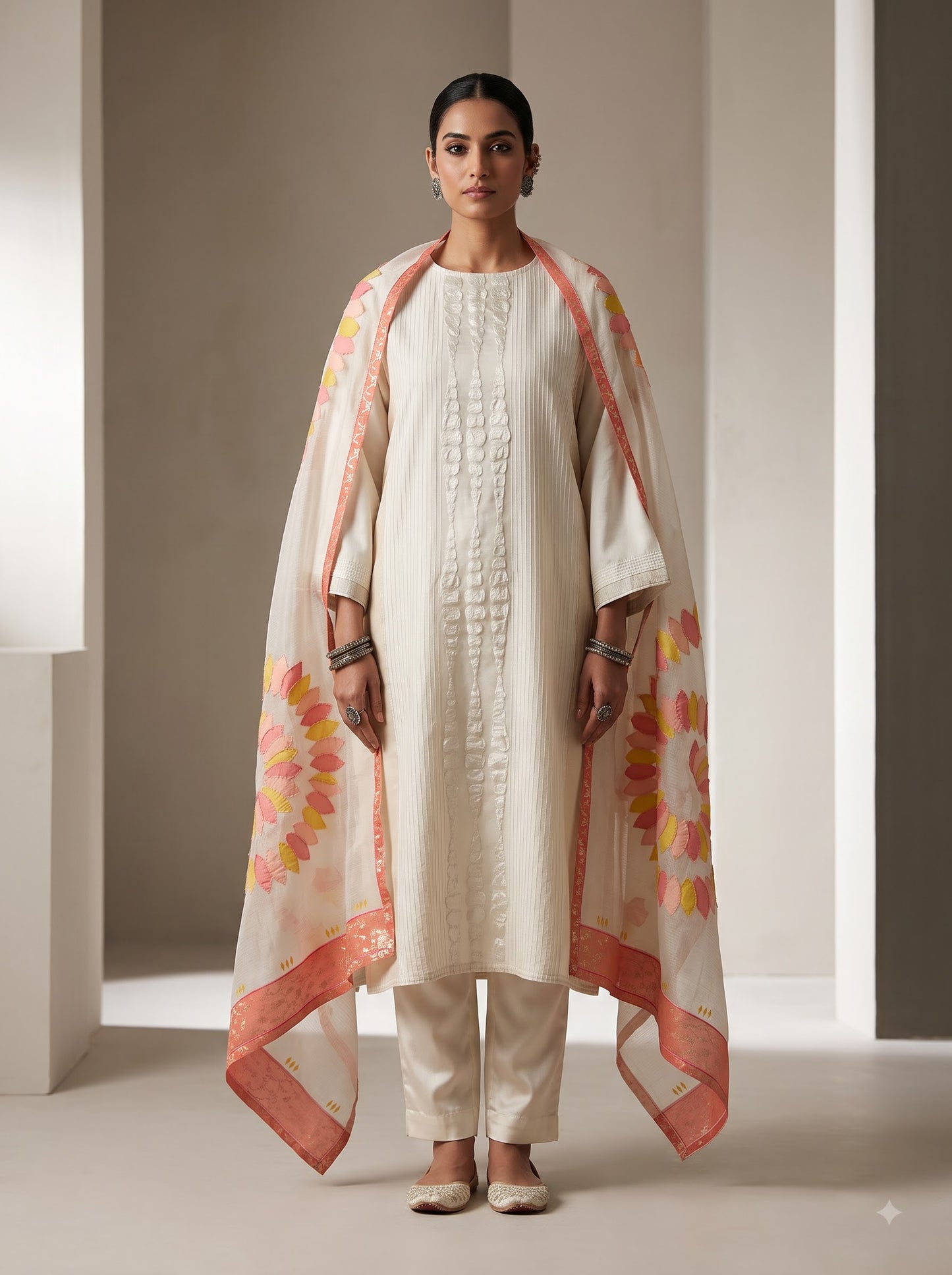 Semi Stitched Chanderi Formal Suitset