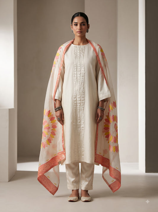 Semi Stitched Chanderi Formal Suitset