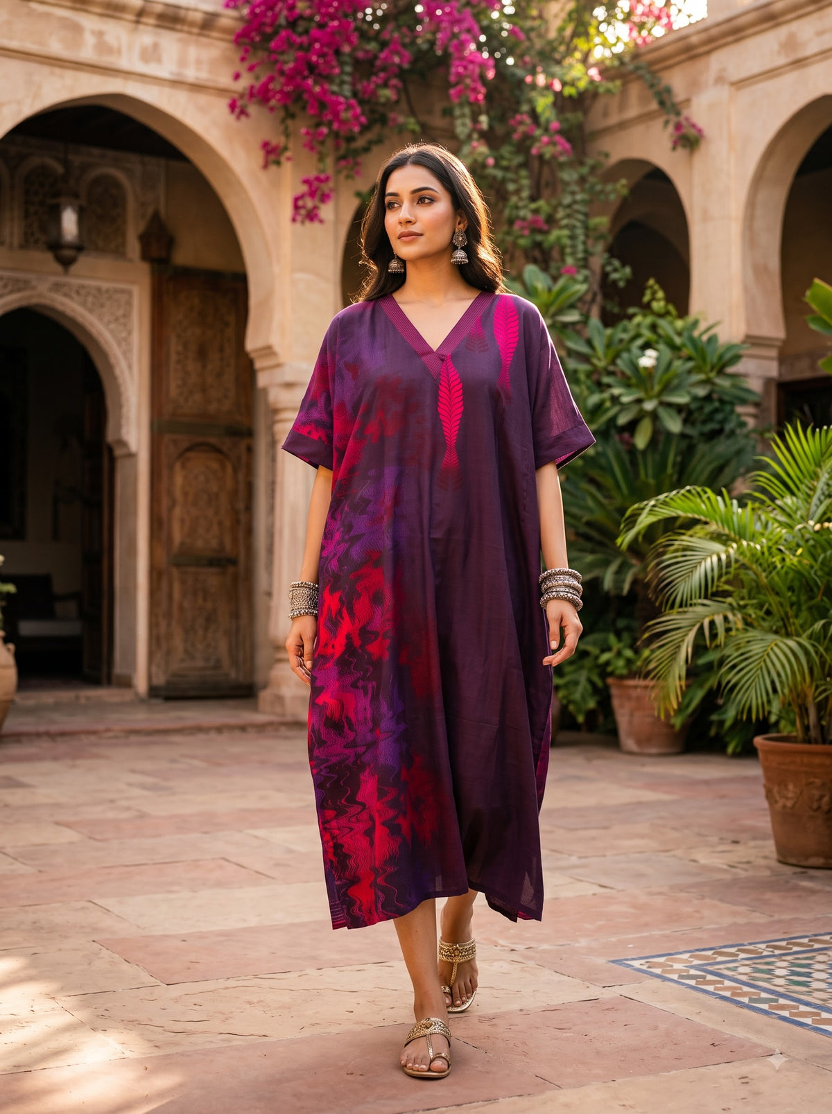 Stitched Cotton mudal Digital Printed Kaftan