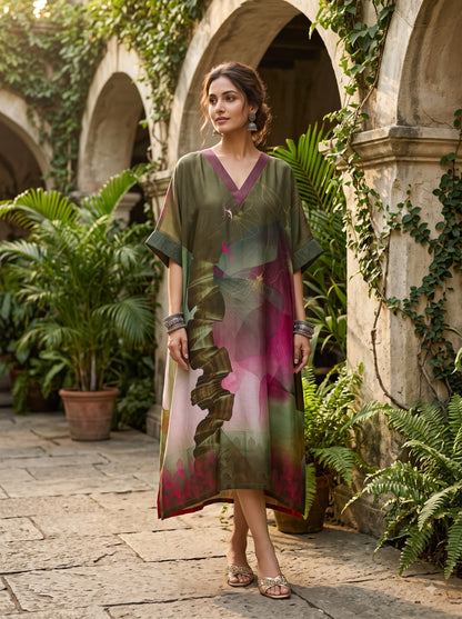 Stitched Cotton mudal Digital Printed Kaftan