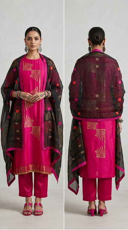 Semi Stitched Formal chanderi Suitset
