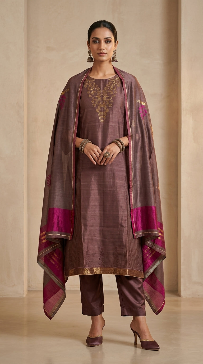 Semi Stitched Formal chanderi Suitset