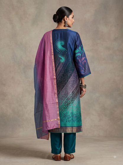 Semi Stitched Chanderi Casual Suitset
