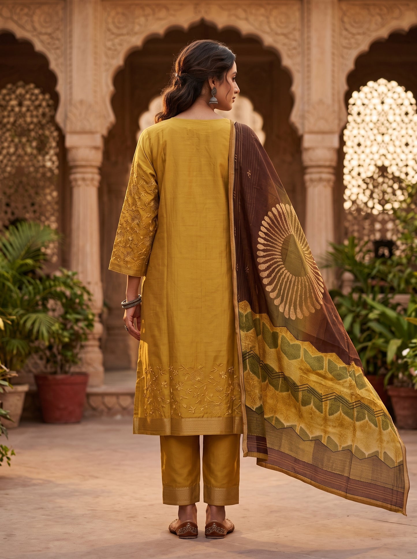 Semi Stitched Chanderi Formal Suitset