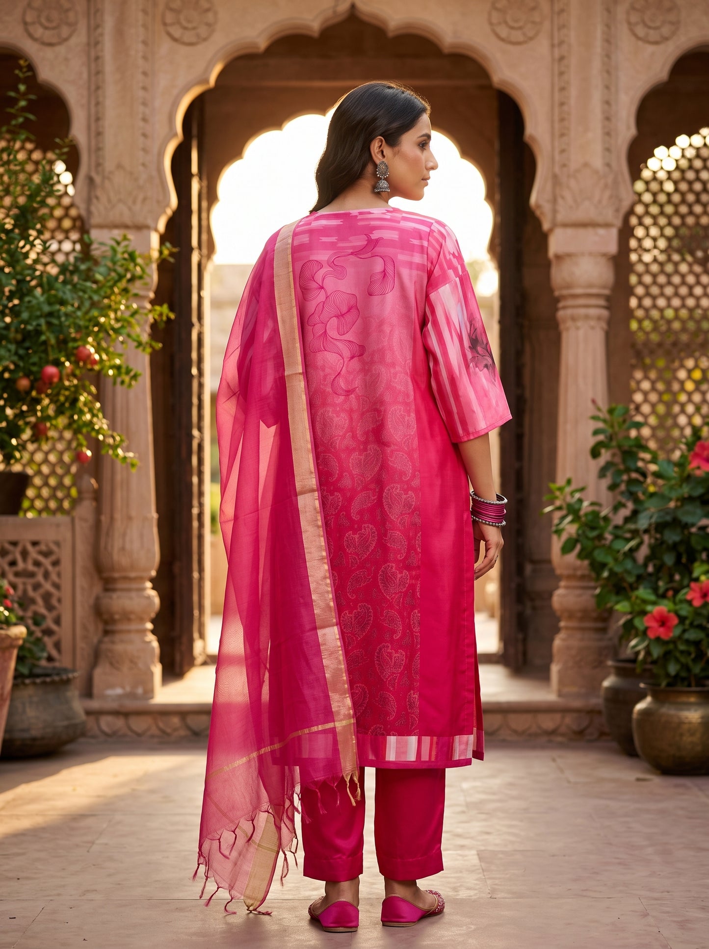 Semi Stitched Chanderi Casual Suitset