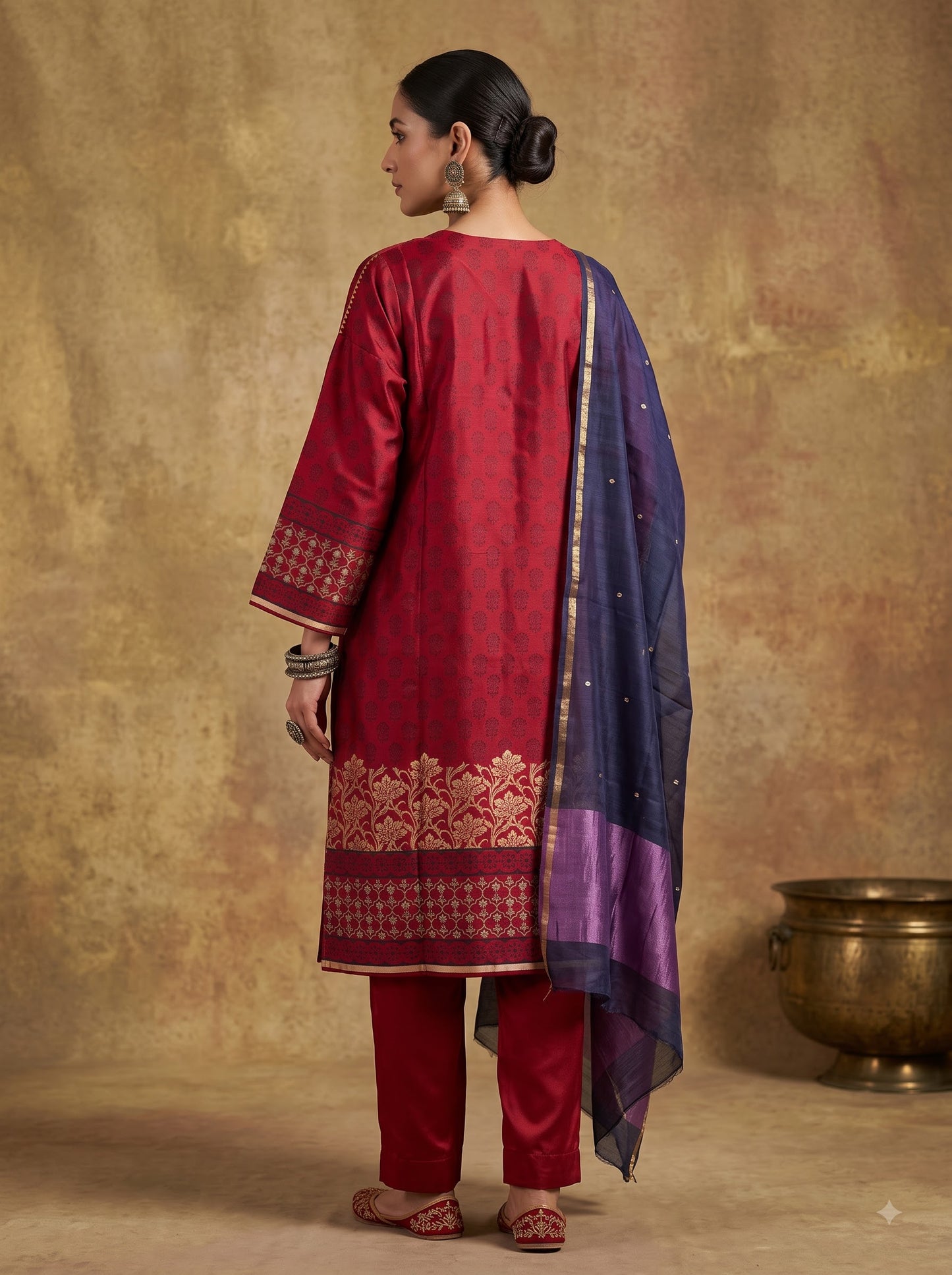 Semi Stitched Chanderi Casual Suitset