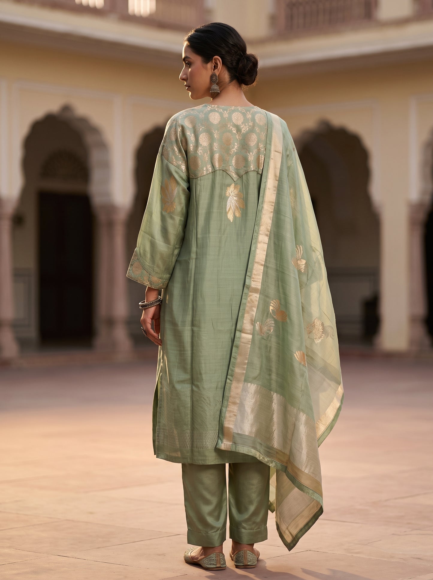 Semi Stitched Chanderi Formal Suitset
