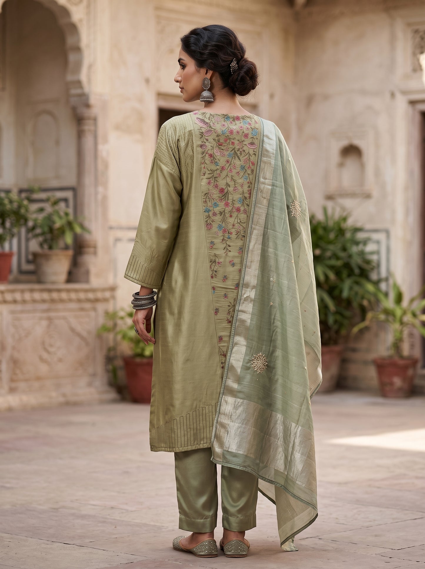 Semi Stitched Chanderi Formal Suitset