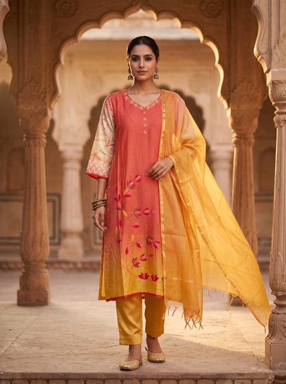 Semi Stitched Chanderi Casual Suitset