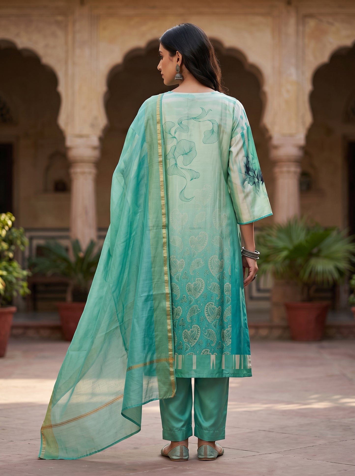 Semi Stitched Chanderi Casual Suitset