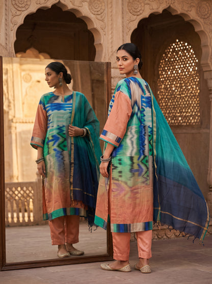 Semi Stitched Chanderi Casual Suitset