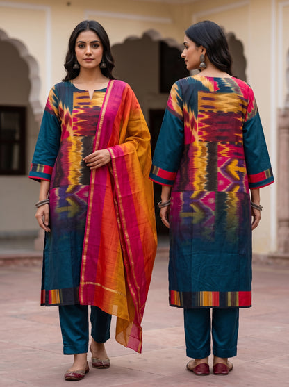 Semi Stitched Cotton Satin Casual Suitset