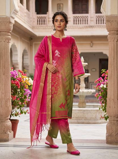 Semi Stitched Cotton Satin Casual Suitset