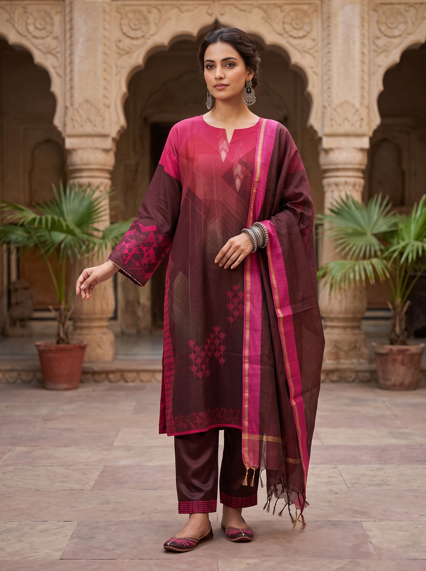 Semi Stitched Chanderi Casual Suitset