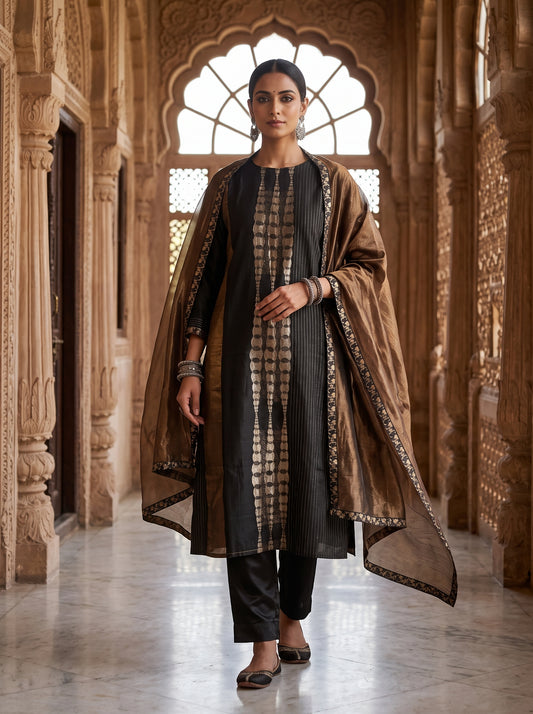Semi Stitched Chanderi Formal Suitset