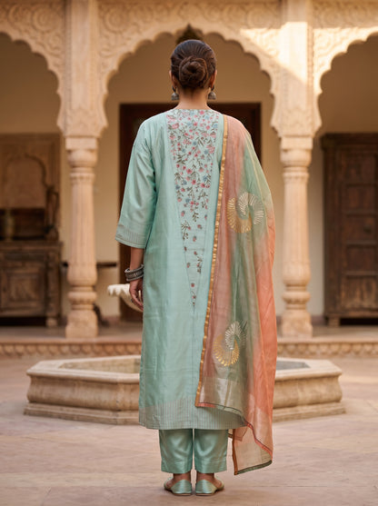 Semi Stitched Chanderi Formal Suitset