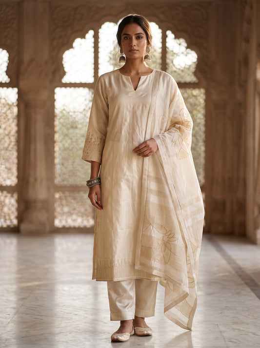 Semi Stitched Chanderi Formal Suitset