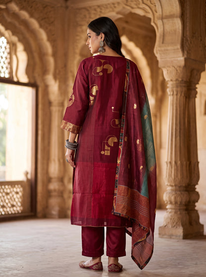 Semi Stitched Chanderi Formal Suitset