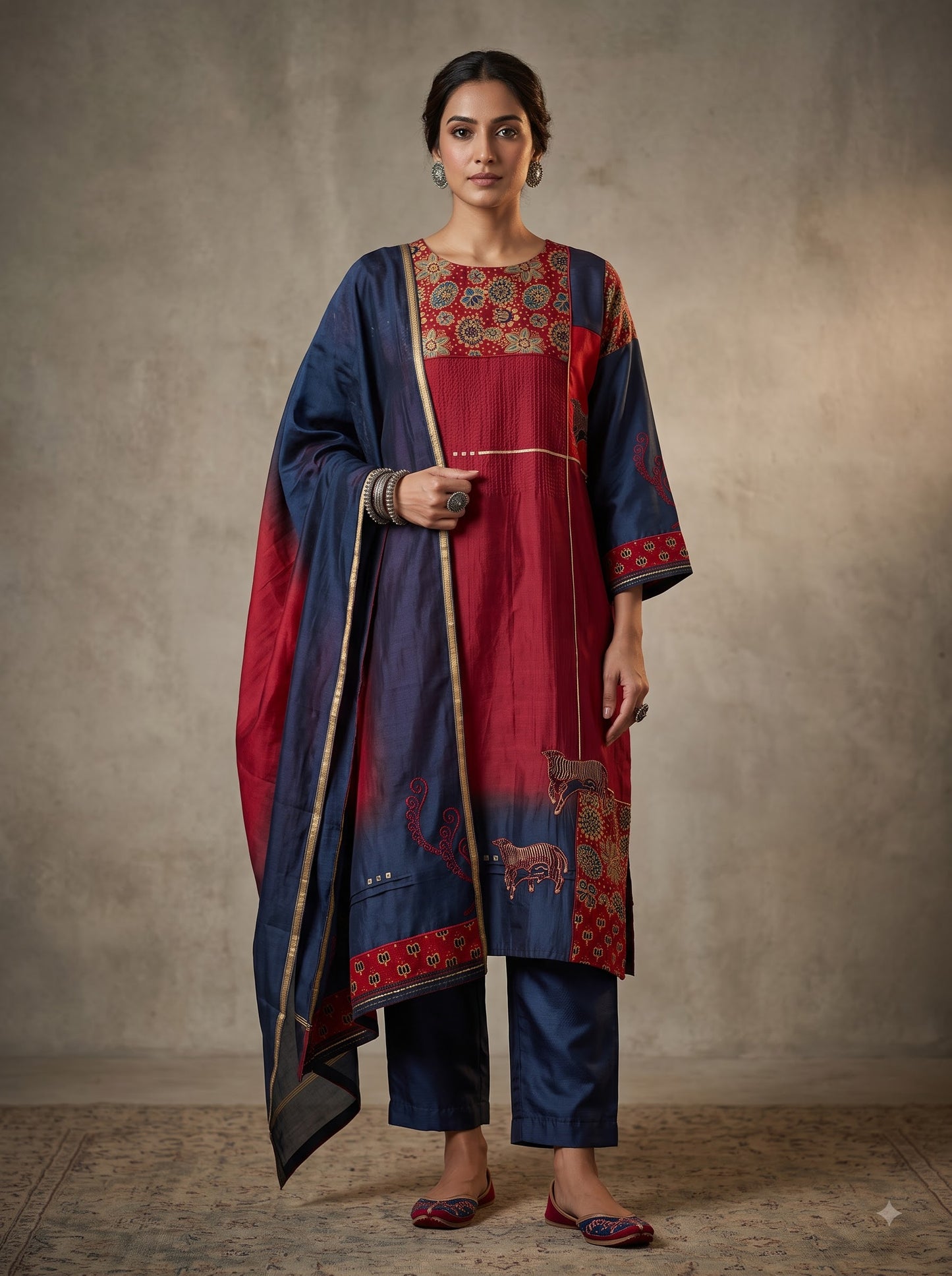 Semi Stitched Chanderi Formal Suitset