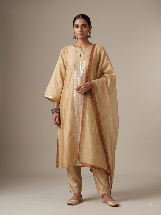 Semi Stitched Chanderi Formal Suitset
