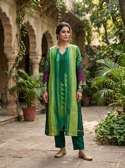 Stitched Chanderi Sleevesless Kurta With Jacket