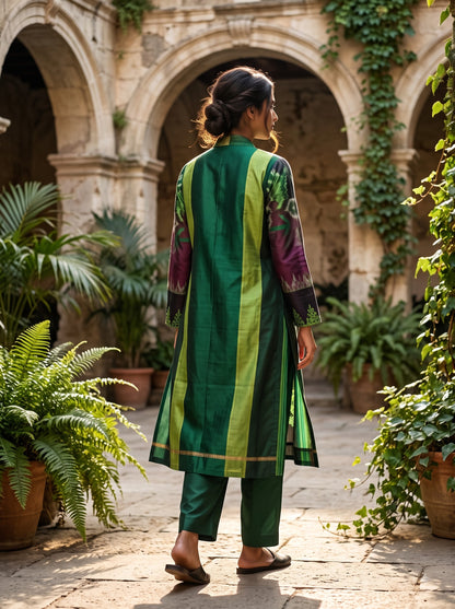 Stitched Chanderi Sleevesless Kurta With Jacket