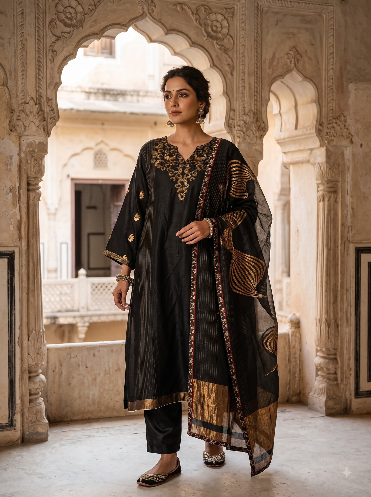 Semi Stitched Chanderi Formal Suitset