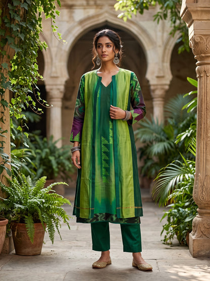 Stitched Chanderi Sleevesless Kurta With Jacket