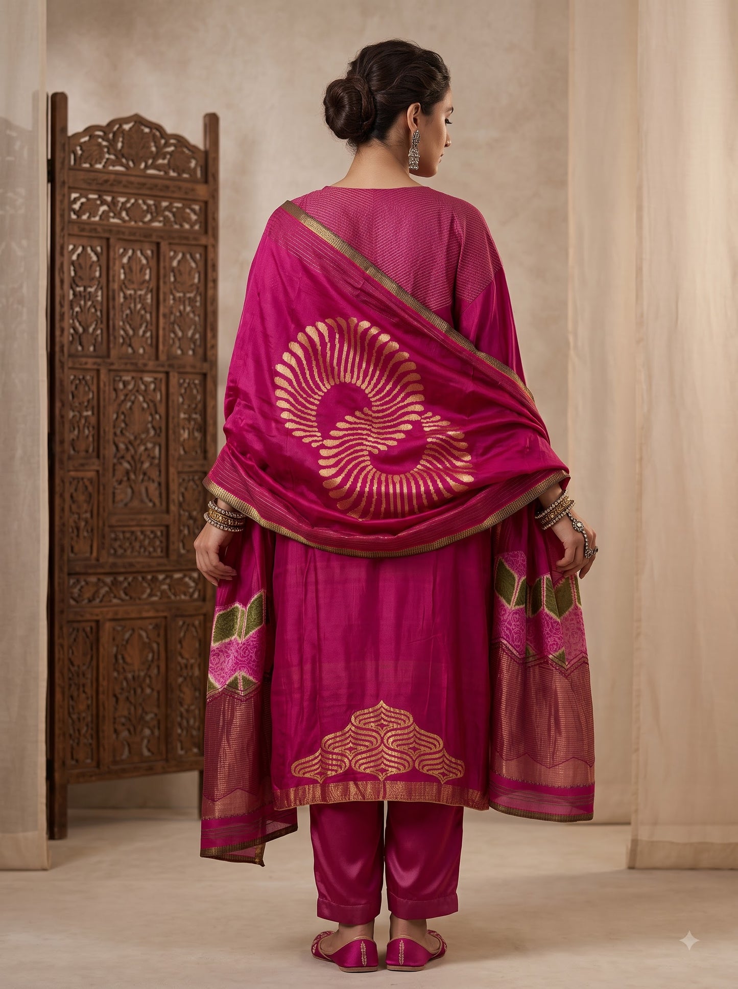 Semi Stitched Chanderi Formal Suitset