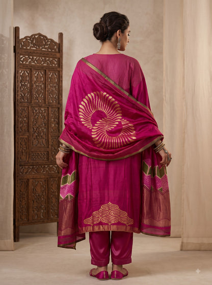 Semi Stitched Chanderi Formal Suitset