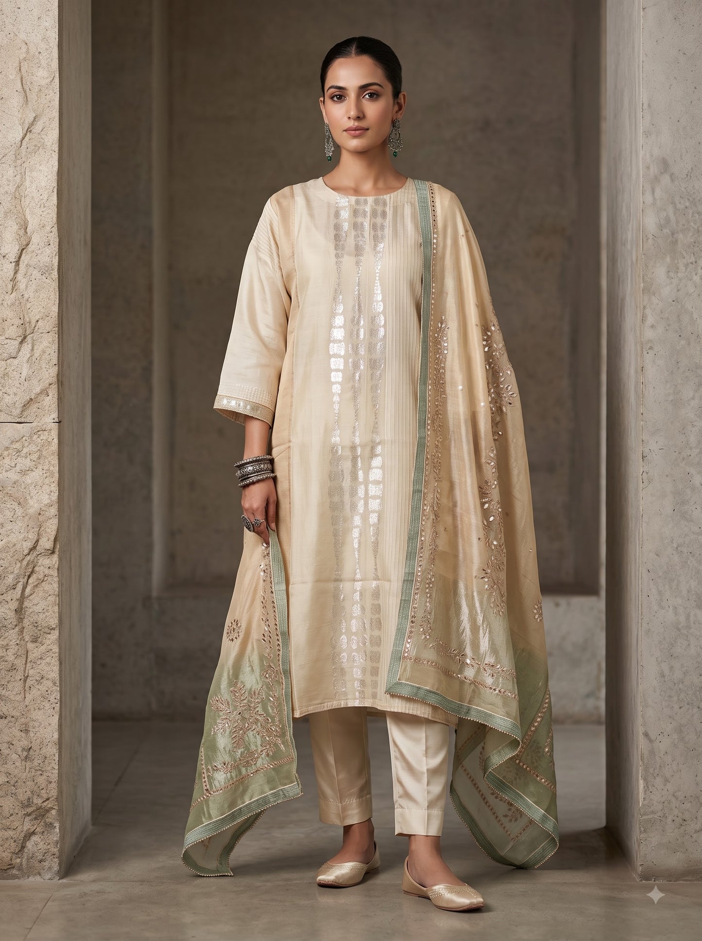 Semi Stitched Chanderi Formal Suitset