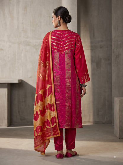 Semi Stitched Chanderi Formal Suitset