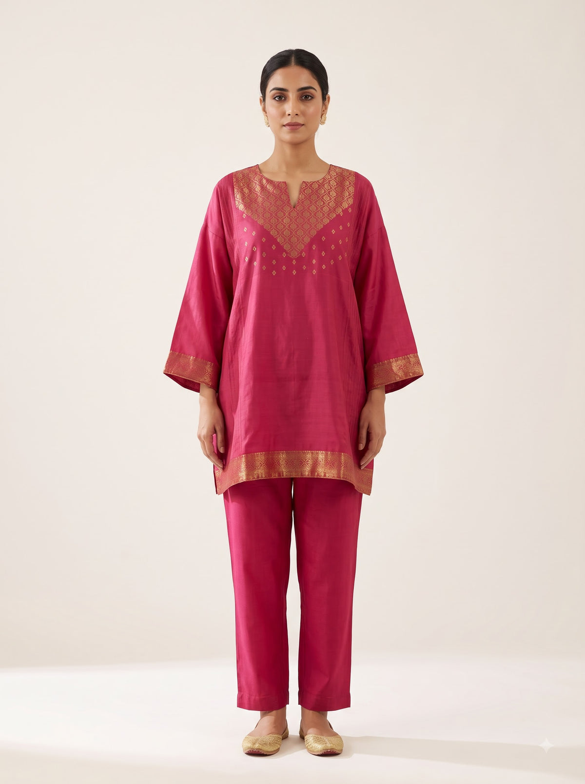 SemiStitched Chanderi Zari Woven Tunic