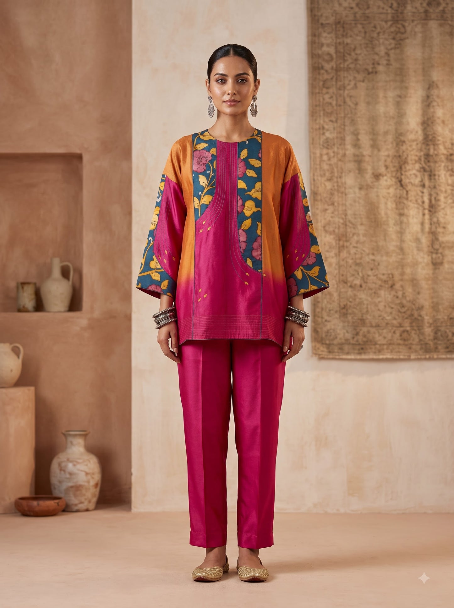Semi Stitched Chanderi Kalamkari Short Tunic