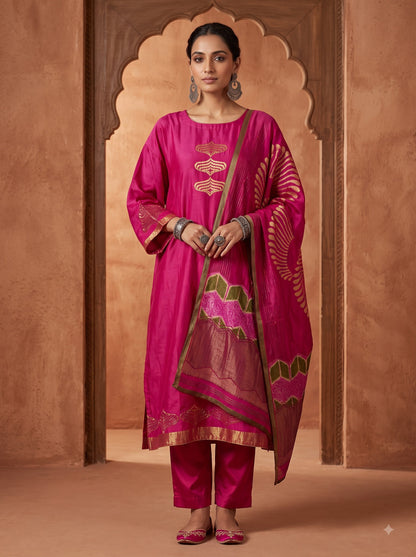 Semi Stitched Chanderi Formal Suitset