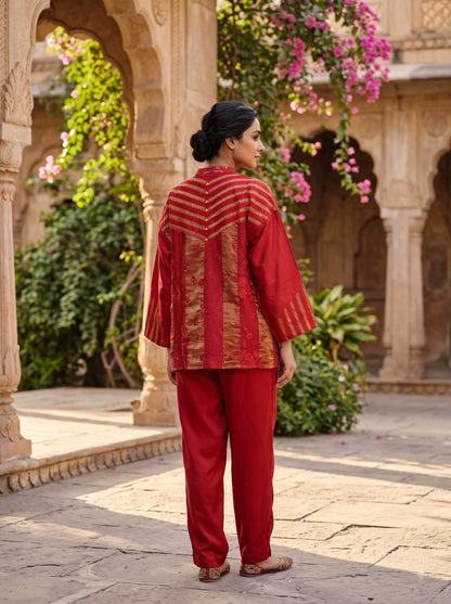 SemiStitched Chanderi Zari Woven Tunic
