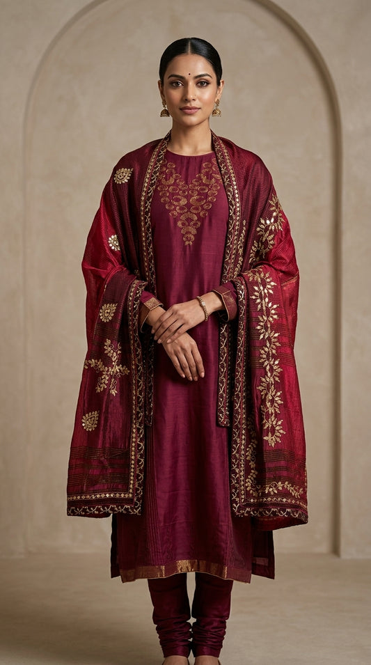 Semi Stitched Formal chanderi Suitset