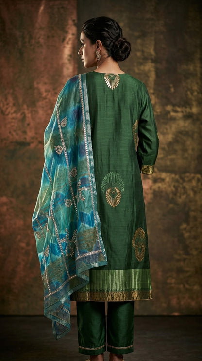 Semi Stitched Formal chanderi Suitset