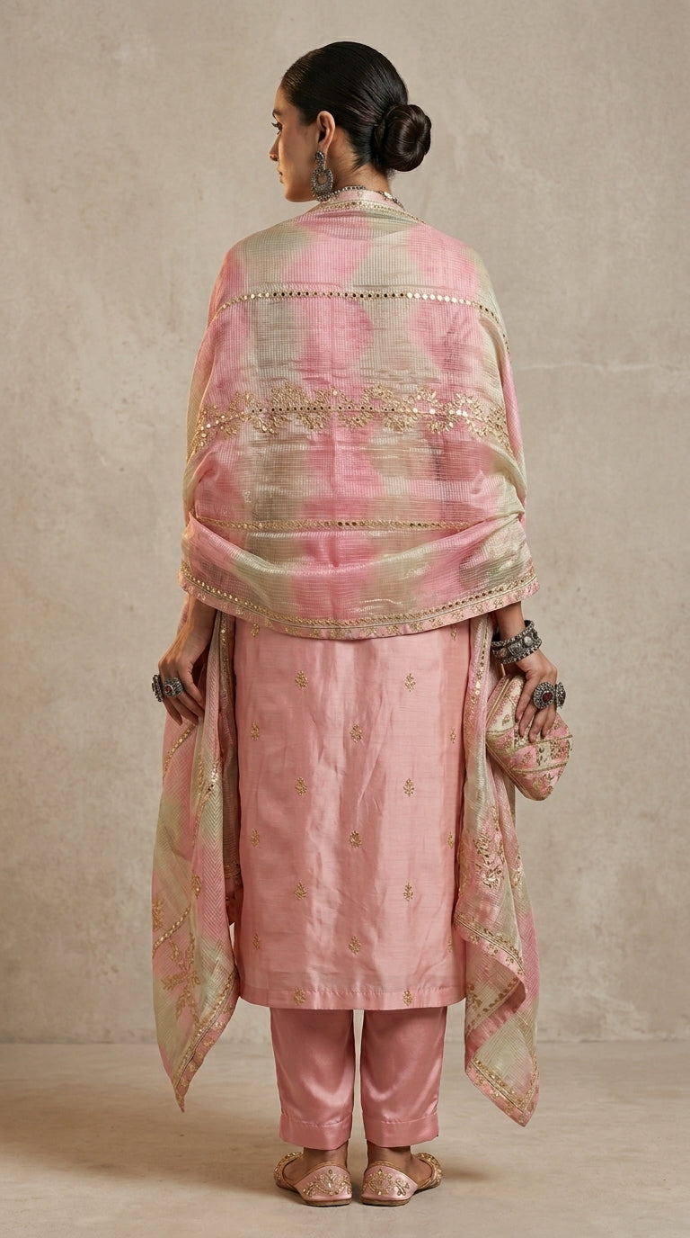 Semi Stitched Formal chanderi Suitset