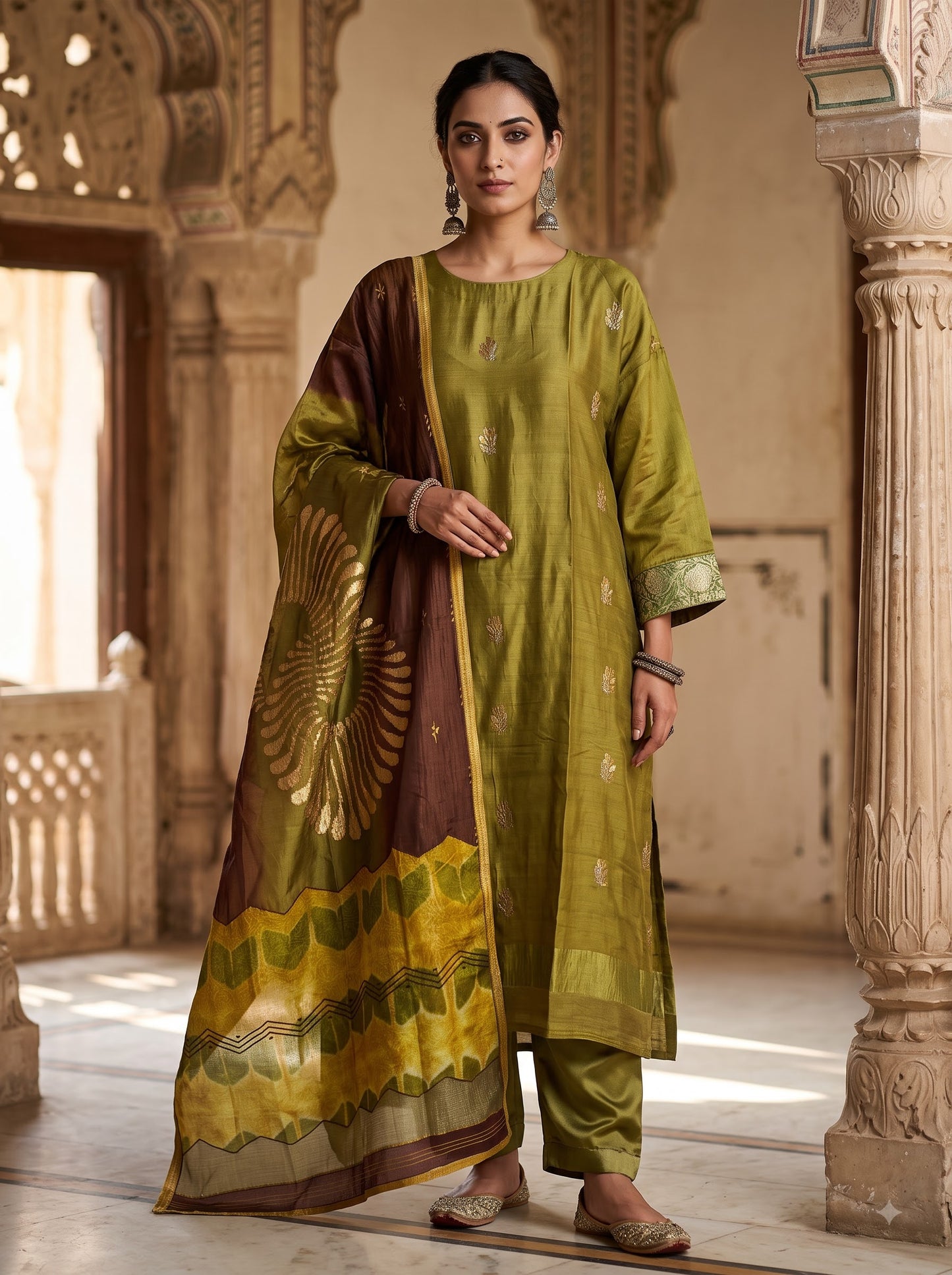 Semi Stitched Chanderi Formal Suitset