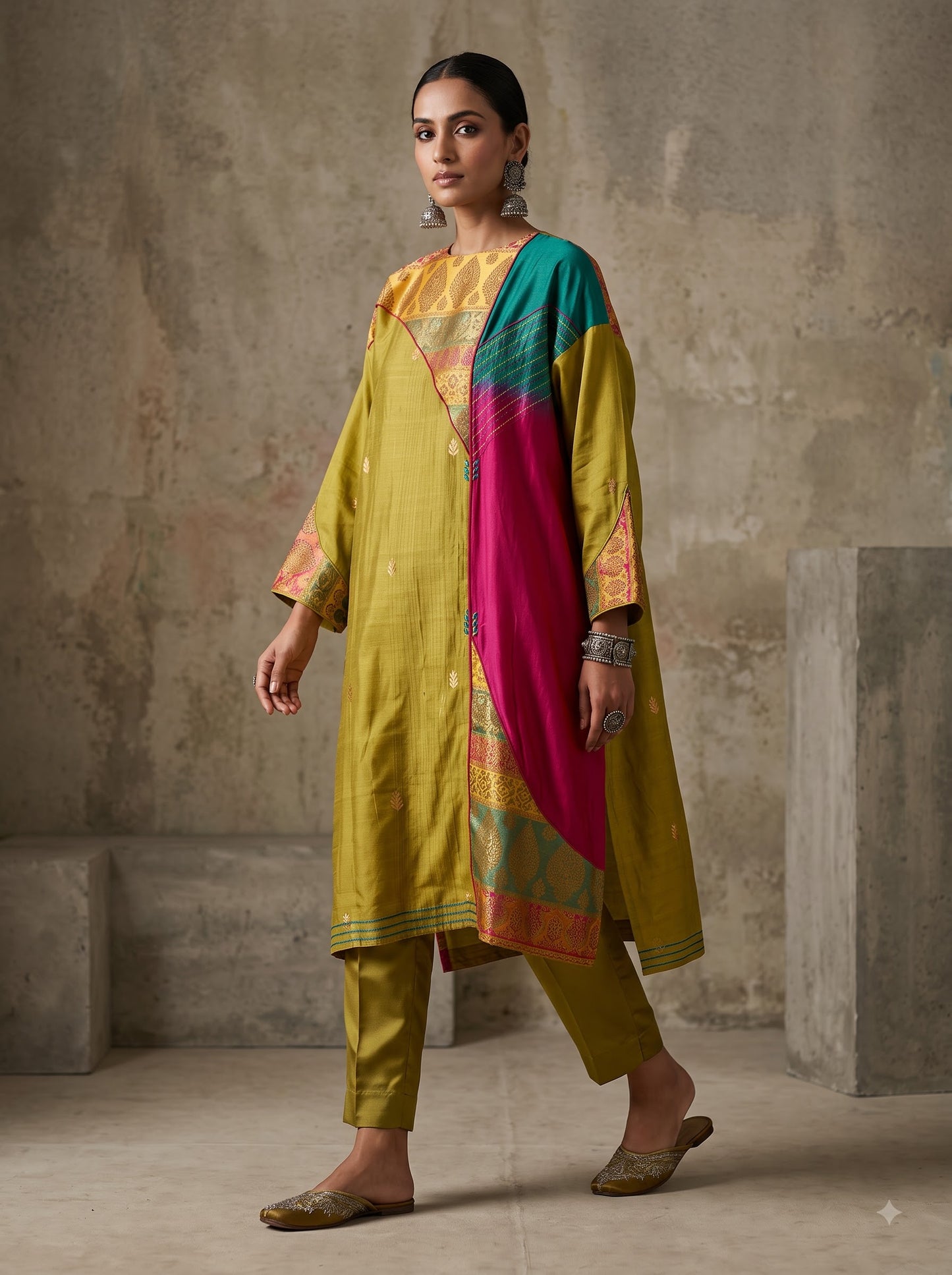 Semi Stitched Chanderi  Formal kurta