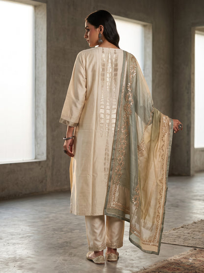 Semi Stitched Chanderi Formal Suitset