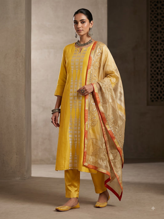 Semi Stitched Chanderi Formal Suitset